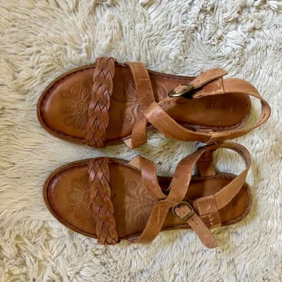 Born Brown Leather Braided Sandals – Size 8 - Picture 1 of 2